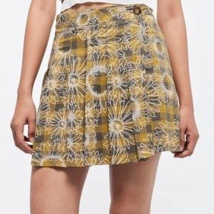 Urban outfitters floral yellow plaid skirt